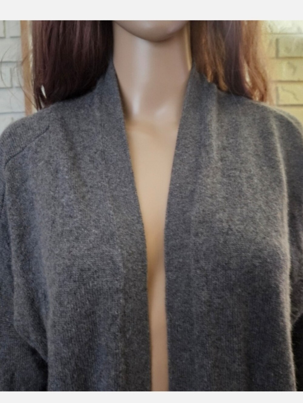 Aritzia Talula Charcoal Gray Open Front Cardigan Long Line Angora Cashmere Blend - Picture 2 of 13